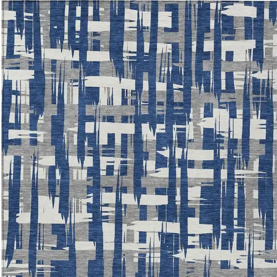 Navy Blue Gray And Ivory Striped Washable Indoor Outdoor Area Rug Photo 4