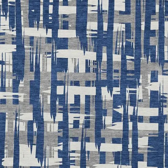 Navy Blue Gray And Ivory Striped Washable Indoor Outdoor Area Rug Photo 3