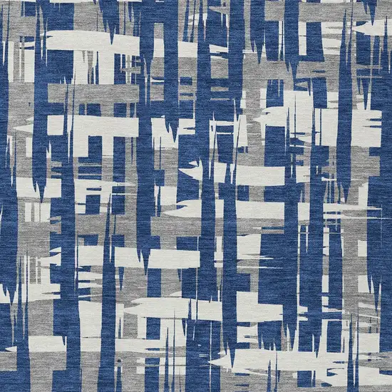 Navy Blue Gray And Ivory Striped Washable Indoor Outdoor Area Rug Photo 7