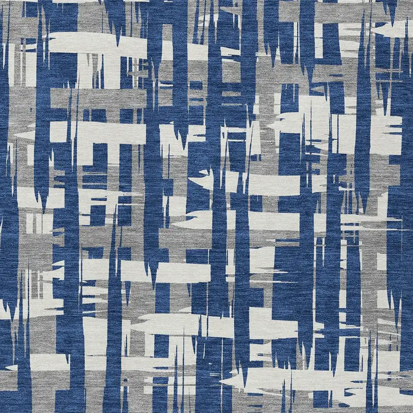 Navy Blue Gray And Ivory Striped Washable Indoor Outdoor Area Rug Photo 7