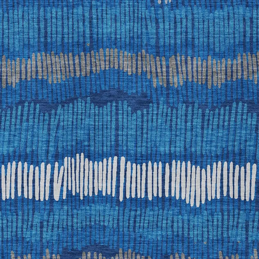 Navy Blue Gray And Ivory Striped Washable Indoor Outdoor Area Rug Photo 7