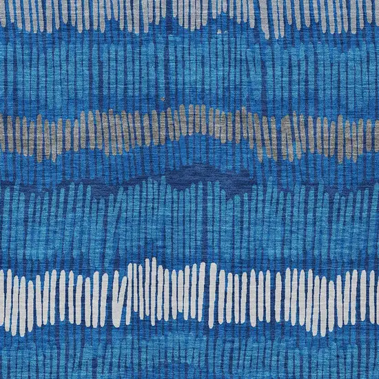 Navy Blue Gray And Ivory Striped Washable Indoor Outdoor Area Rug Photo 7