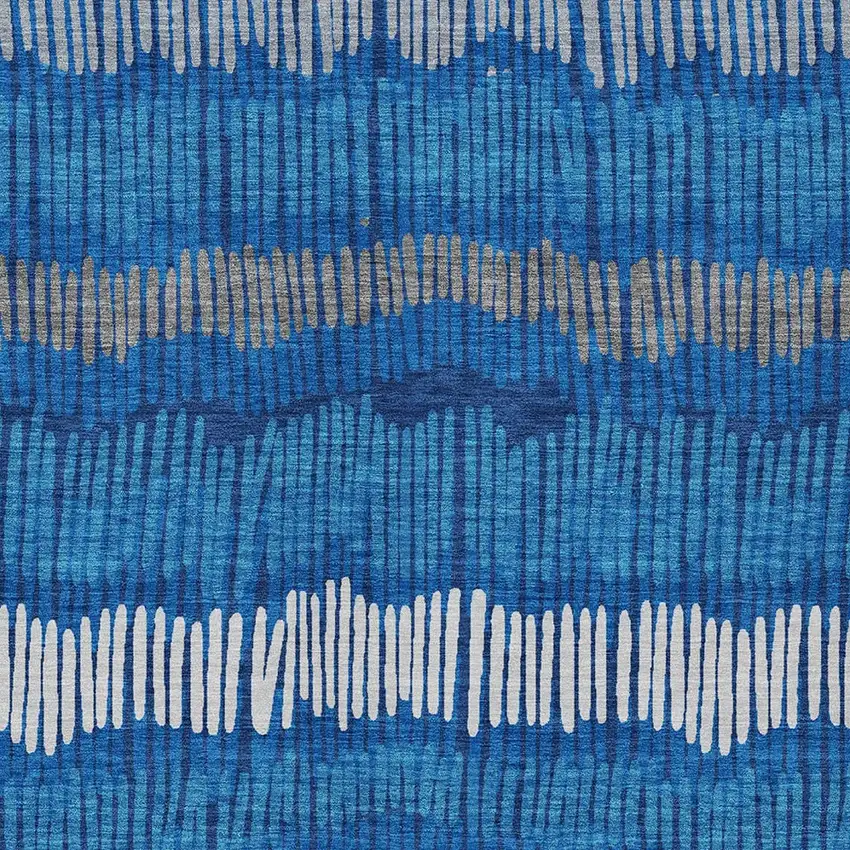 Navy Blue Gray And Ivory Striped Washable Indoor Outdoor Area Rug Photo 7