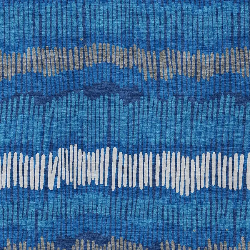 Navy Blue Gray And Ivory Striped Washable Indoor Outdoor Area Rug Photo 7