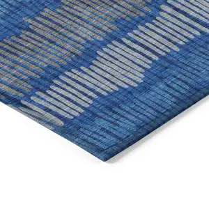 Photo of Navy Blue Gray And Ivory Striped Washable Indoor Outdoor Area Rug
