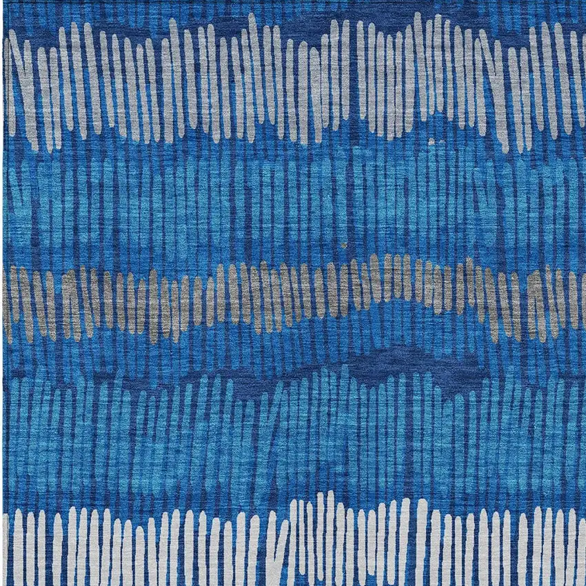 Navy Blue Gray And Ivory Striped Washable Indoor Outdoor Area Rug Photo 7