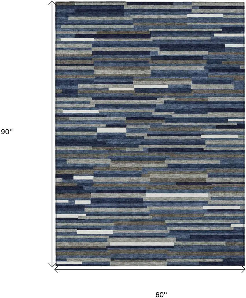 Navy Blue Gray And Ivory Striped Washable Indoor Outdoor Area Rug Photo 3
