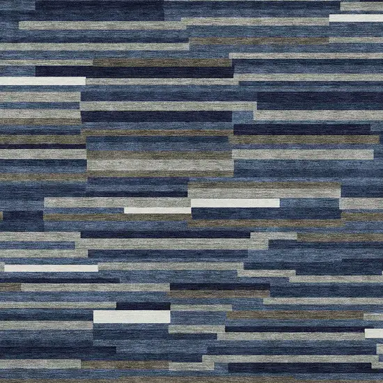Navy Blue Gray And Ivory Striped Washable Indoor Outdoor Area Rug Photo 7