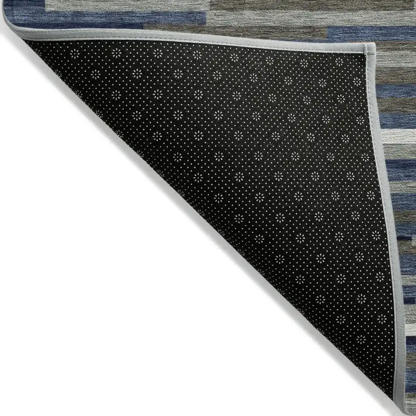Navy Blue Gray And Ivory Striped Washable Indoor Outdoor Area Rug Photo 4