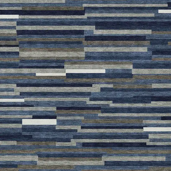 Navy Blue Gray And Ivory Striped Washable Indoor Outdoor Area Rug Photo 7