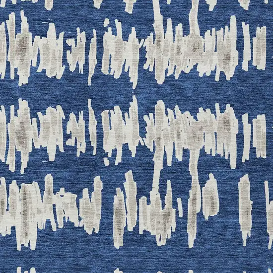 Navy Blue Gray And Ivory Striped Washable Indoor Outdoor Area Rug Photo 7