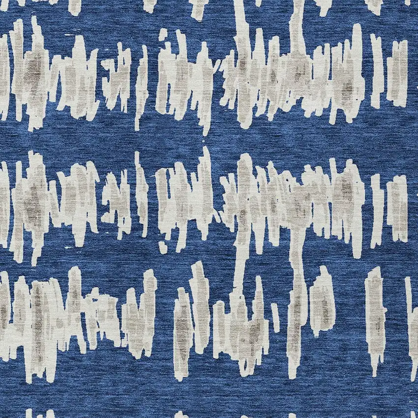 Navy Blue Gray And Ivory Striped Washable Indoor Outdoor Area Rug Photo 7