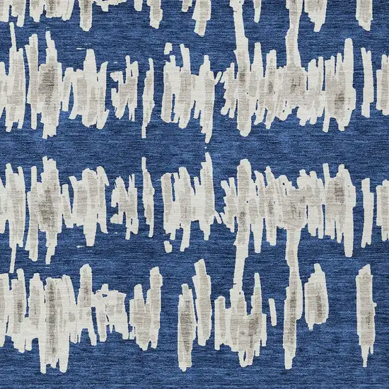 Navy Blue Gray And Ivory Striped Washable Indoor Outdoor Area Rug Photo 7