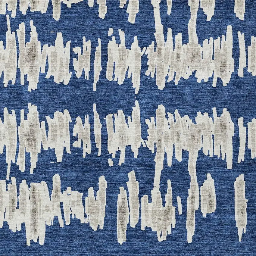 Navy Blue Gray And Ivory Striped Washable Indoor Outdoor Area Rug Photo 7