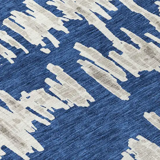 Navy Blue Gray And Ivory Striped Washable Indoor Outdoor Area Rug Photo 6