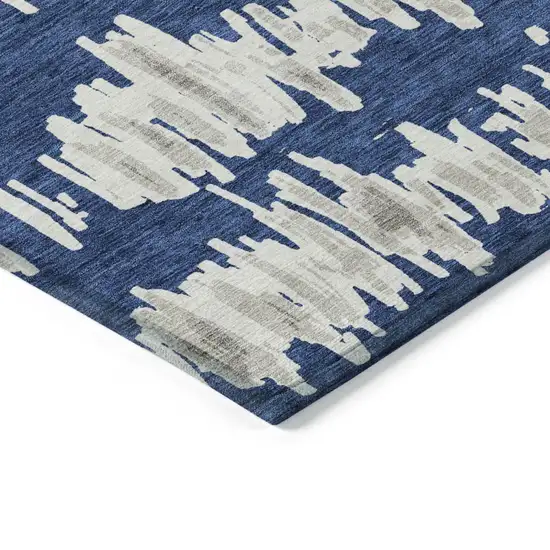 Navy Blue Gray And Ivory Striped Washable Indoor Outdoor Area Rug Photo 5
