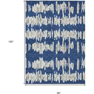 Photo of Navy Blue Gray And Ivory Striped Washable Indoor Outdoor Area Rug