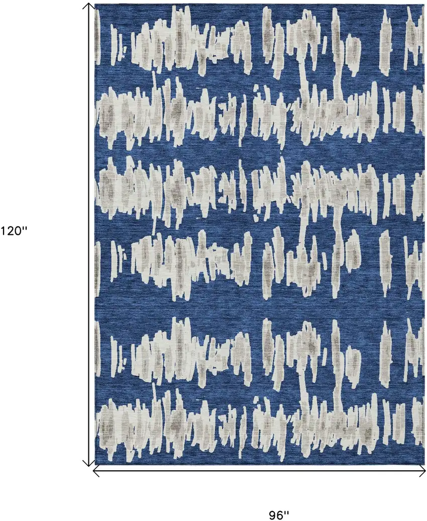 Navy Blue Gray And Ivory Striped Washable Indoor Outdoor Area Rug Photo 3