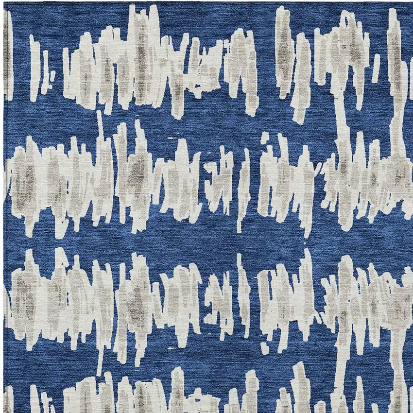 Navy Blue Gray And Ivory Striped Washable Indoor Outdoor Area Rug Photo 7