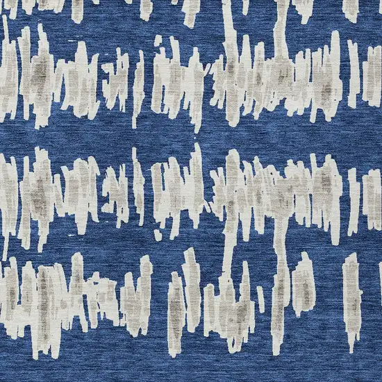 Navy Blue Gray And Ivory Striped Washable Indoor Outdoor Area Rug Photo 7
