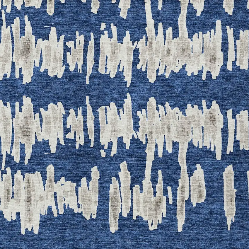 Navy Blue Gray And Ivory Striped Washable Indoor Outdoor Area Rug Photo 7