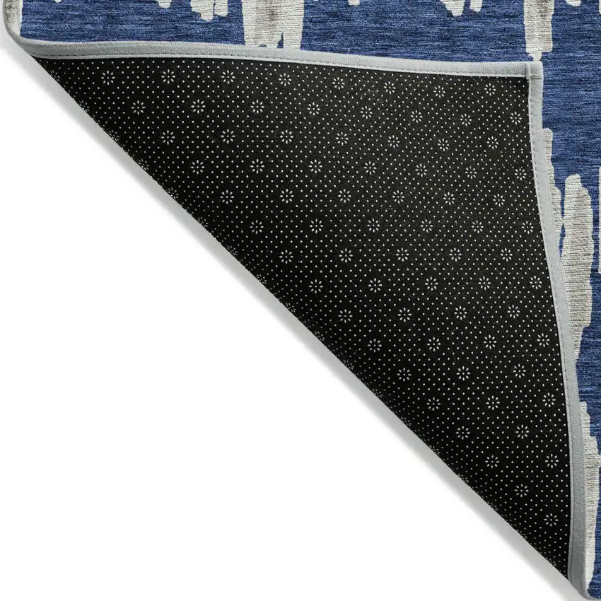 Navy Blue Gray And Ivory Striped Washable Indoor Outdoor Area Rug Photo 4