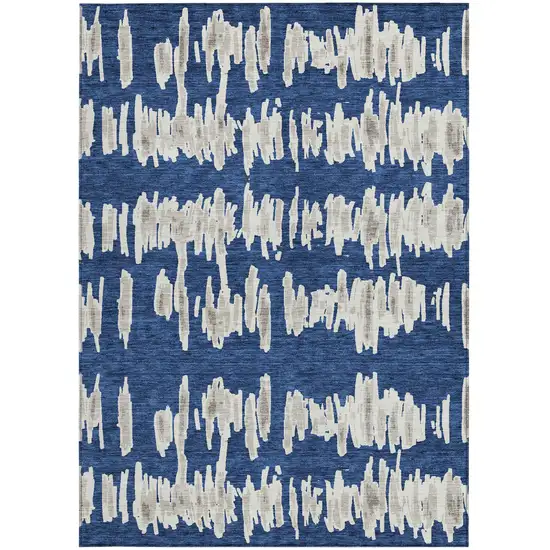 Navy Blue Gray And Ivory Striped Washable Indoor Outdoor Area Rug Photo 8