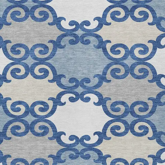 Navy Blue Gray And Ivory Trellis Washable Indoor Outdoor Area Rug Photo 5
