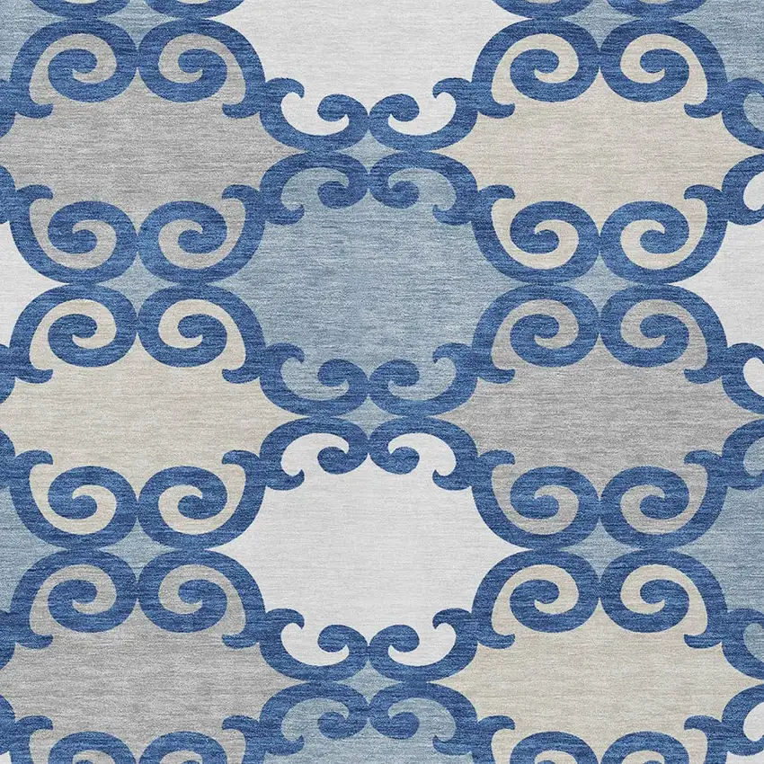 Navy Blue Gray And Ivory Trellis Washable Indoor Outdoor Area Rug Photo 5