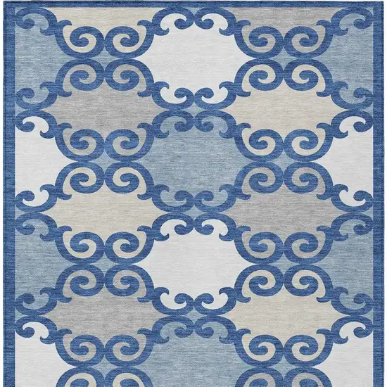 Navy Blue Gray And Ivory Trellis Washable Indoor Outdoor Area Rug Photo 6