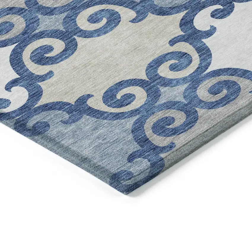 Navy Blue Gray And Ivory Trellis Washable Indoor Outdoor Area Rug Photo 4