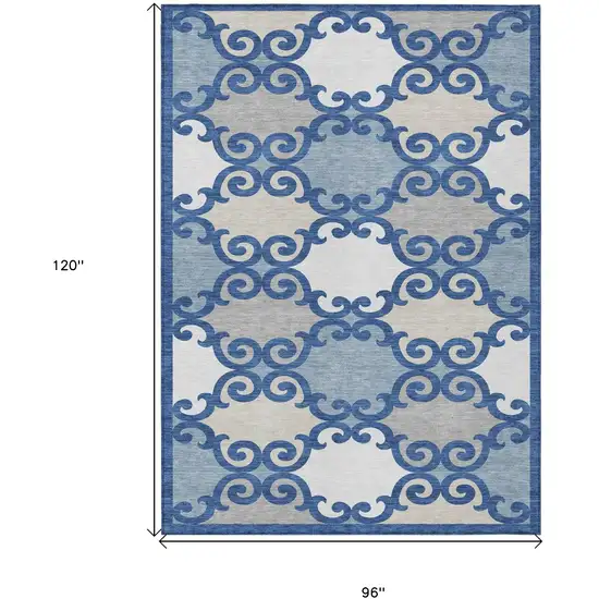 Navy Blue Gray And Ivory Trellis Washable Indoor Outdoor Area Rug Photo 3