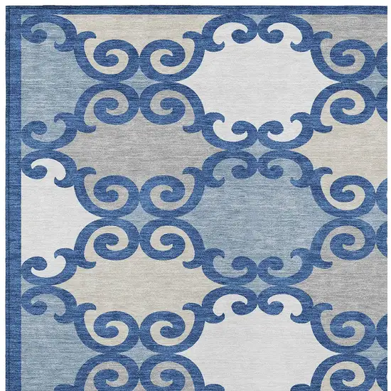 Navy Blue Gray And Ivory Trellis Washable Indoor Outdoor Area Rug Photo 5