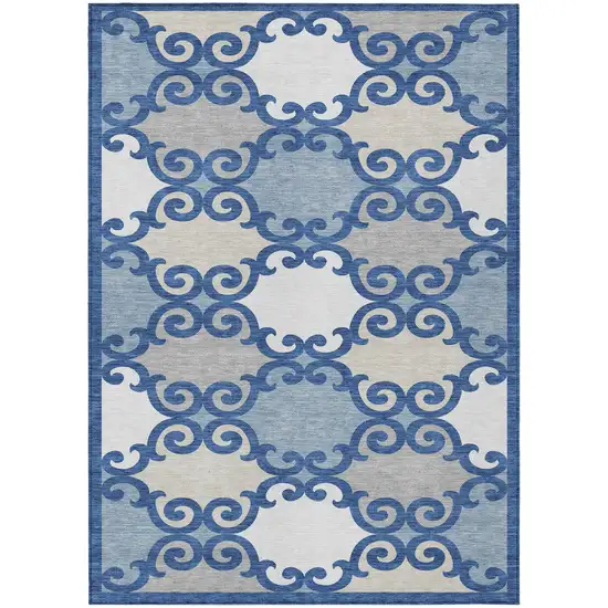 Navy Blue Gray And Ivory Trellis Washable Indoor Outdoor Area Rug Photo 2