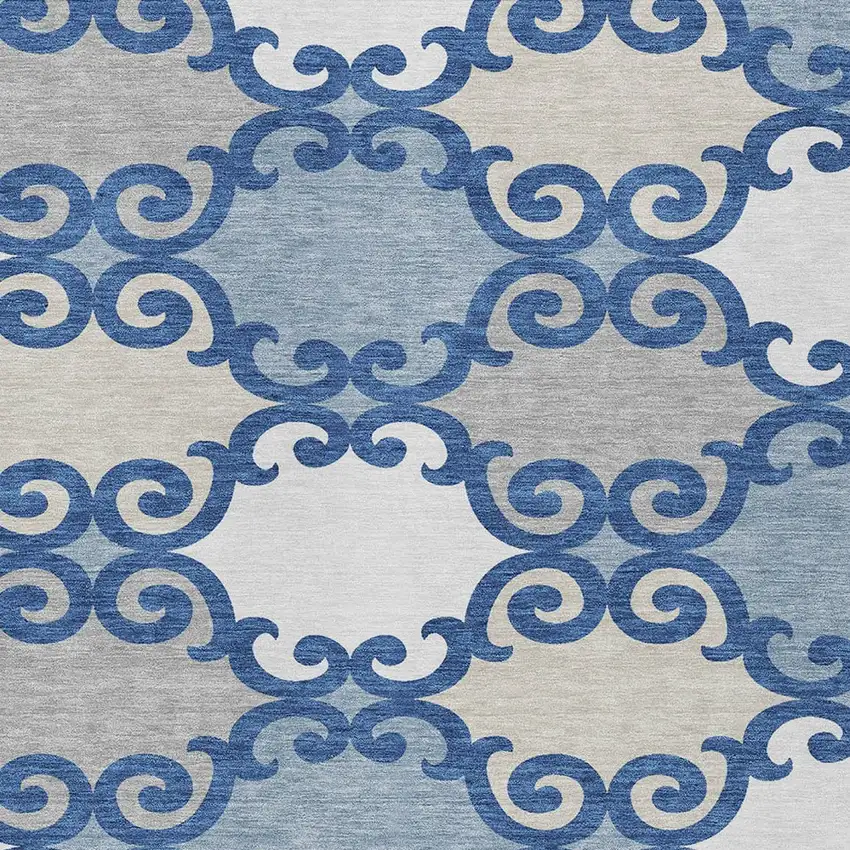 Navy Blue Gray And Ivory Trellis Washable Indoor Outdoor Area Rug Photo 5