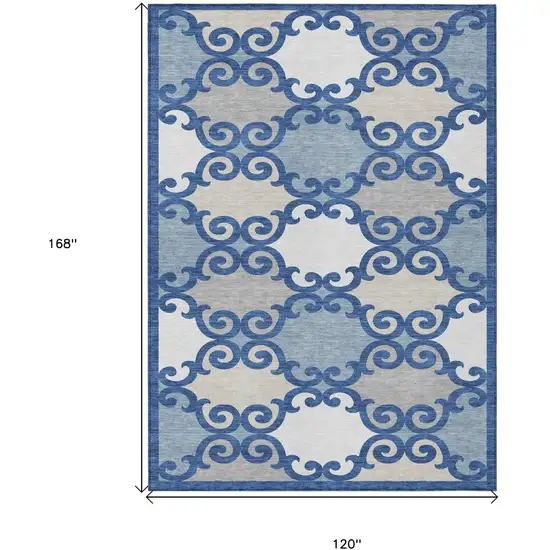 Navy Blue Gray And Ivory Trellis Washable Indoor Outdoor Area Rug Photo 3