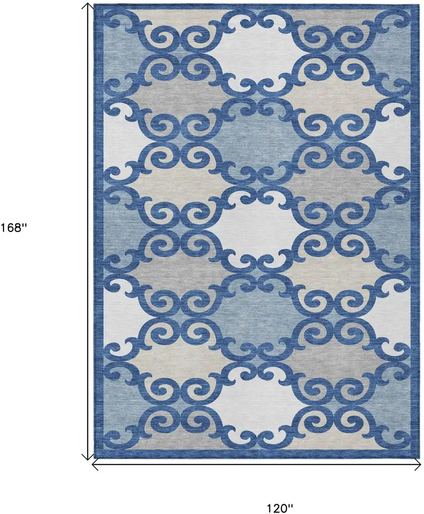 Navy Blue Gray And Ivory Trellis Washable Indoor Outdoor Area Rug Photo 3