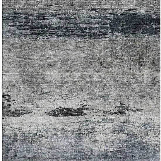 Navy Blue Gray And Silver Abstract Washable Area Rug With UV Protection Photo 2