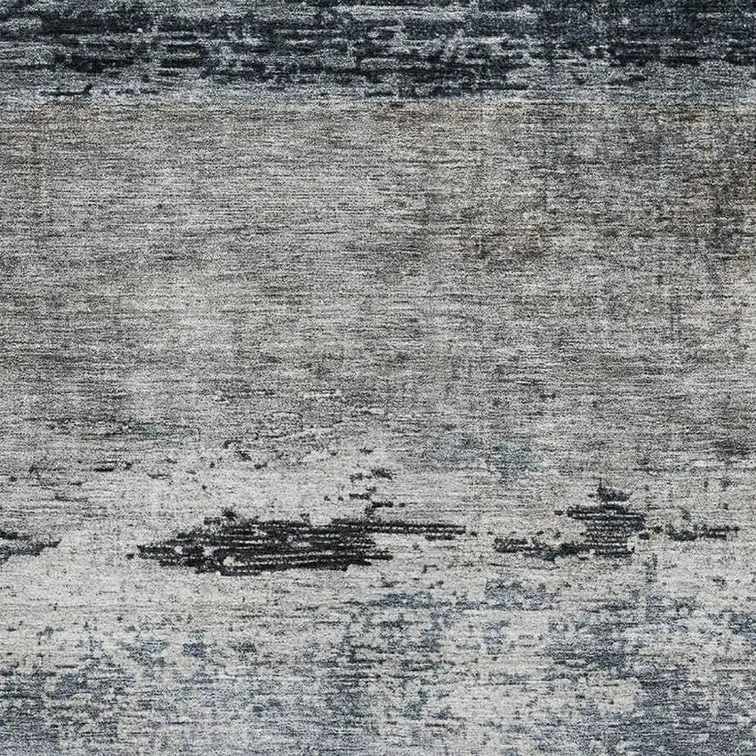 Navy Blue Gray And Silver Abstract Washable Area Rug With UV Protection Photo 2