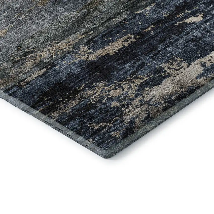 Navy Blue Gray And Silver Abstract Washable Area Rug With UV Protection Photo 7