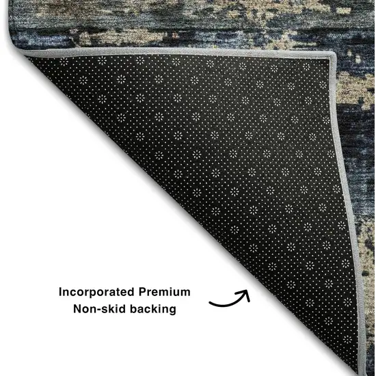 Navy Blue Gray And Silver Abstract Washable Area Rug With UV Protection Photo 6