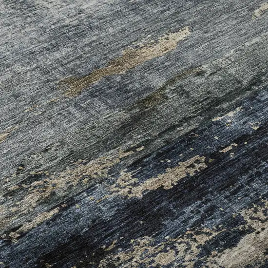 Navy Blue Gray And Silver Abstract Washable Area Rug With UV Protection Photo 9