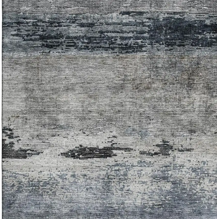 Navy Blue Gray And Silver Abstract Washable Area Rug With UV Protection Photo 2