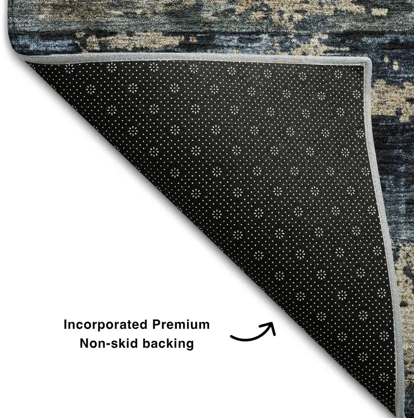 Navy Blue Gray And Silver Abstract Washable Area Rug With UV Protection Photo 6