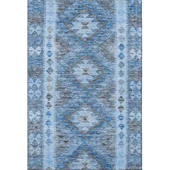 Navy Blue Gray And Silver Geometric Washable Area Rug With UV Protection Photo 2