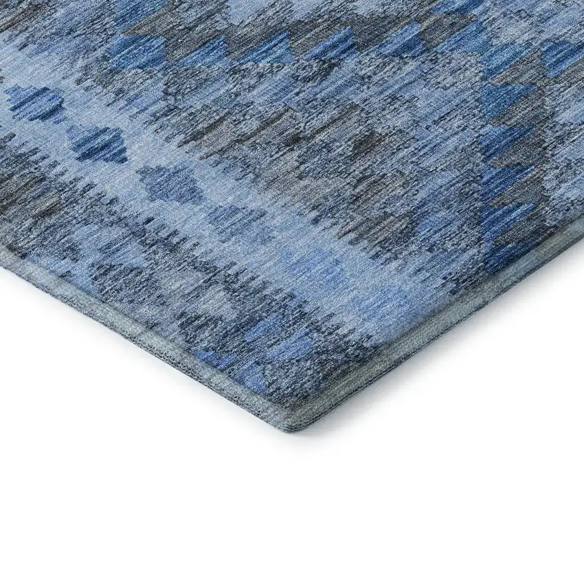 Navy Blue Gray And Silver Geometric Washable Area Rug With UV Protection Photo 6