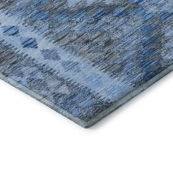 Navy Blue Gray And Silver Geometric Washable Area Rug With UV Protection Photo 7