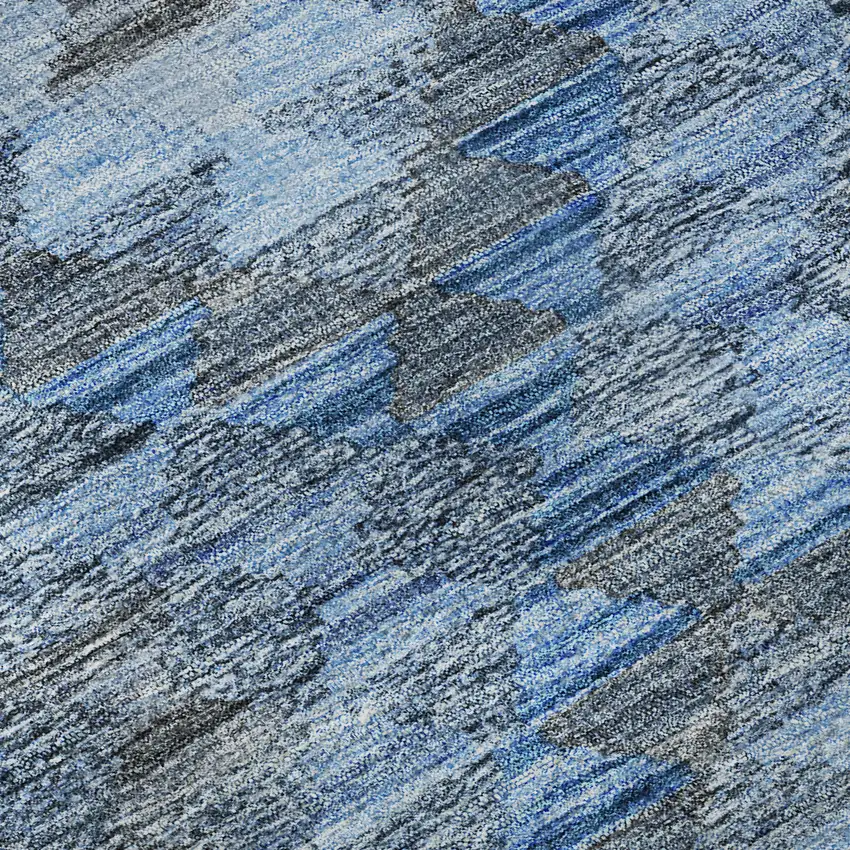 Navy Blue Gray And Silver Geometric Washable Area Rug With UV Protection Photo 9