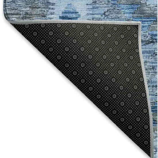 Navy Blue Gray And Silver Geometric Washable Area Rug With UV Protection Photo 6