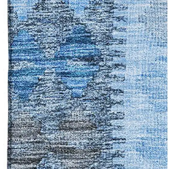 Navy Blue Gray And Silver Geometric Washable Area Rug With UV Protection Photo 2